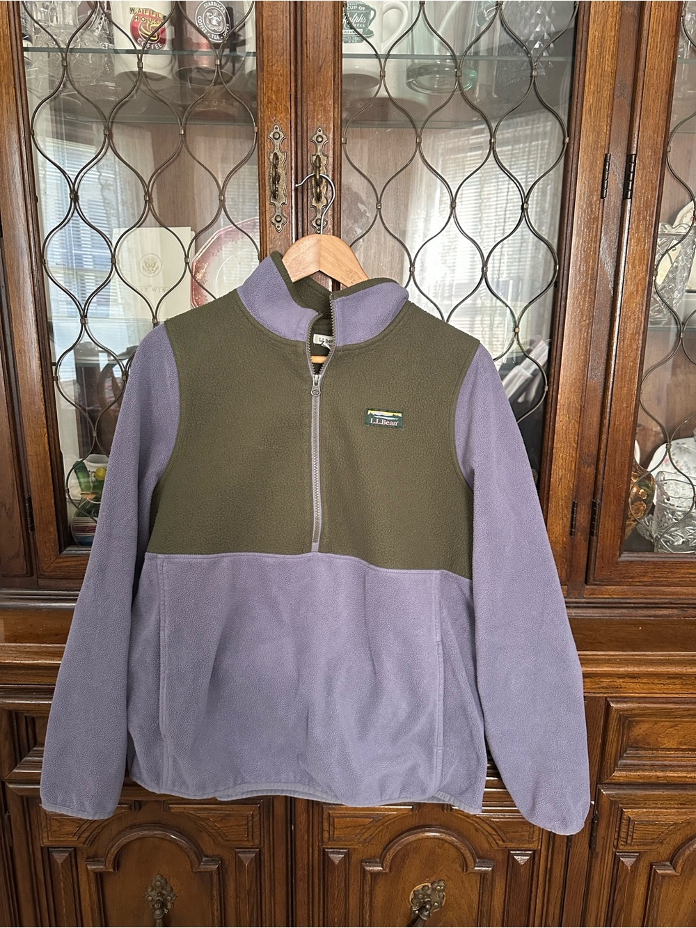 L.L. Bean Two-Tone Womens Fleece Pullover Jacket - Olive & Lavender